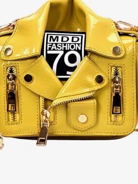 Moto Jacket Crossbody Bag Yellow | Gold Chain | Edgy Mini Purse Y2K Punk